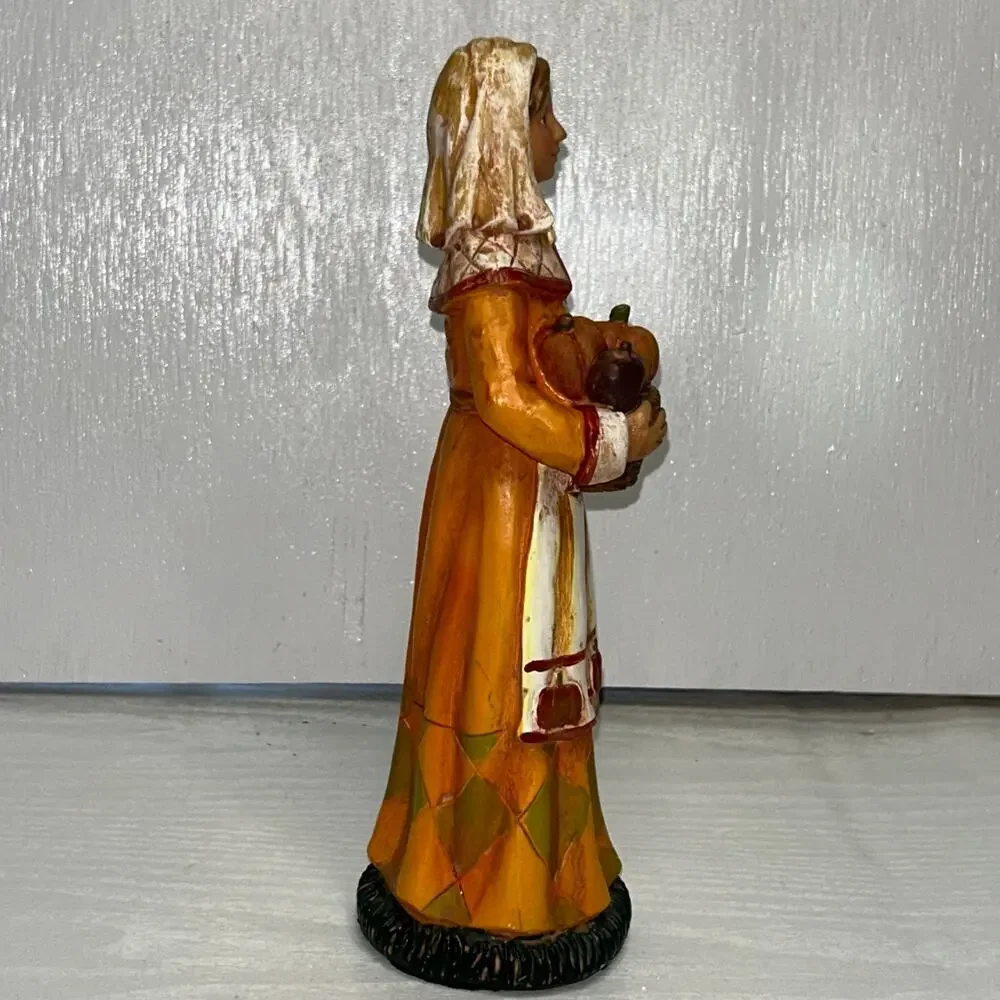 Harvest Woman Resin Figurine Autumn Fall Basket Fruit Decor